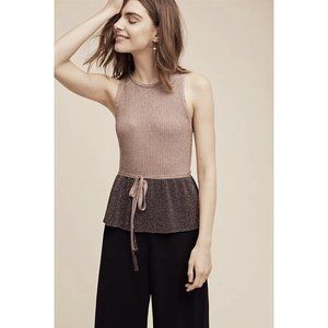 Anthropologie Moth Riella Metallic Sweater Tank Size Medium Rose Gold Peplum Tie